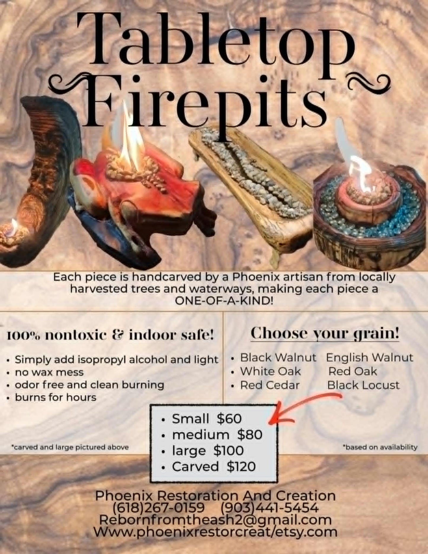 Tabletop Firepits by Phoenix Restoration and Creation